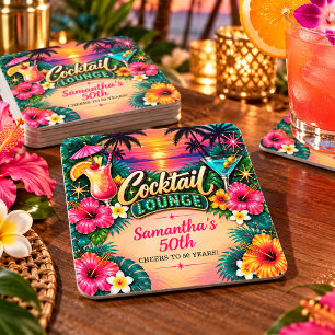 Tropical Cocktail Lounge 50. Geburtstag Rechteckiger Pappuntersetzer