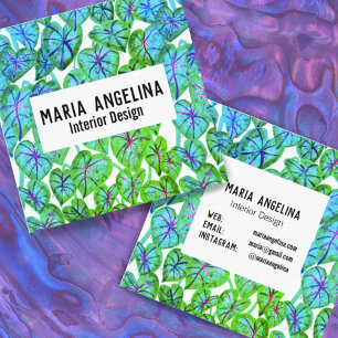 Tropical Color Caladium Blätter Aquarellgestaltung Quadratische Visitenkarte