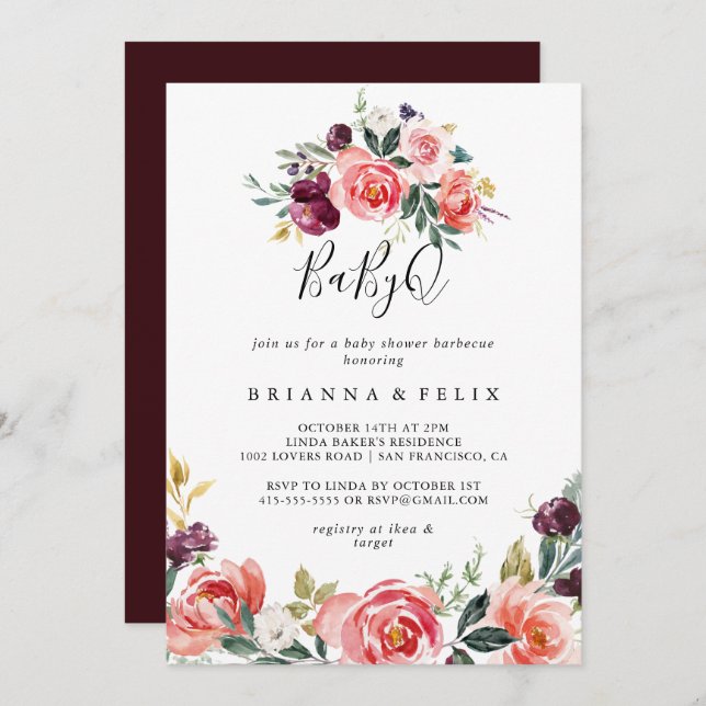 Tropical Colorful BabyQ Baby Duschgrill Einladung (Vorne/Hinten)