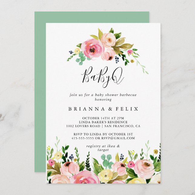 Tropical Colorful Fall BabyQ Baby Duschgrill Einladung (Vorne/Hinten)