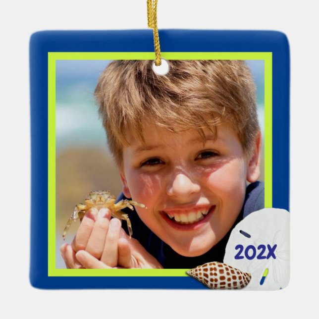 Tropical Colors Seashells Weihnachtsdekoration Fot Keramikornament (Vorderseite)