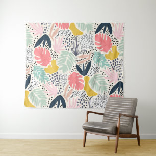 Tropical Colourful Collage Pattern Wandteppich