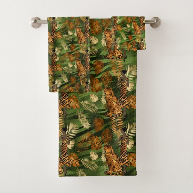 Tropical Copper Green Gold Tiger Lady Badhandtuch Set (Insitu)