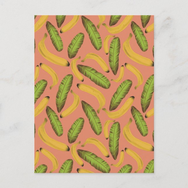 Tropical Coral Banana Leaf Muster Postkarte (Vorderseite)