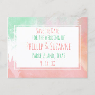 Tropical Coral Neo Mint Wasserfarbe Save the Date Ankündigungspostkarte