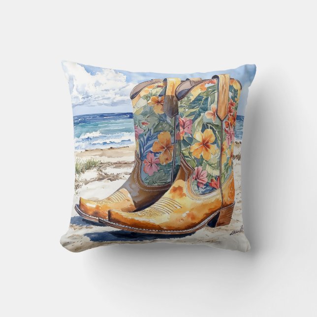 Tropical Cowgirl Boots Western Meets Coastal Kissen (Vorderseite)