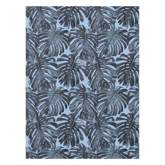 Tropical Dark Blue Monstera Jungle Leaves Tischdecke (Vorderseite)