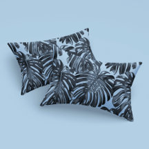 Tropical Dark Gray Blue Monstera Dschungel Blätter