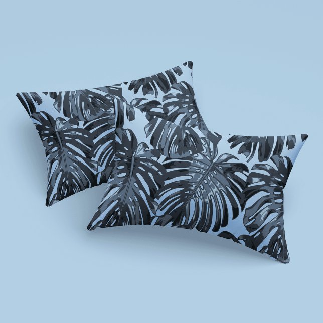 Tropical Dark Gray Blue Monstera Dschungel Blätter Kissenbezug (Von Creator hochgeladen)