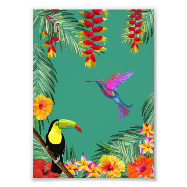 Tropical Delight hummingbird toucan flowers  Fotodruck (Vorne)
