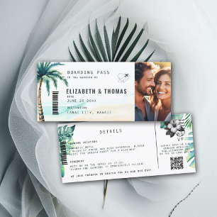Tropical Destination Boarding Pass Beach Hochzeit Einladung