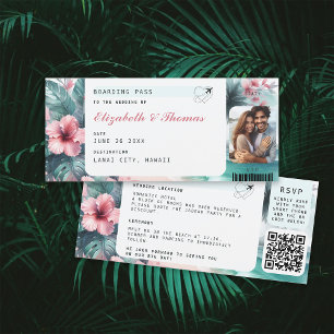 Tropical Destination Boarding Pass Foto Hochzeit Einladung