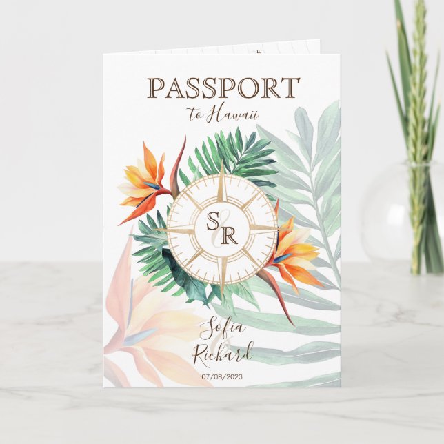 Tropical  Destination Wedding Passport QR Code Einladung (Vorderseite)