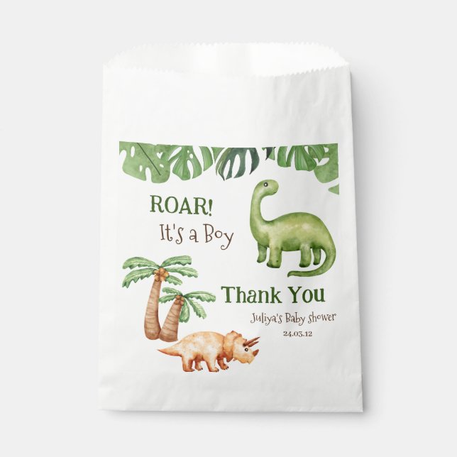 Tropical Dinosaur Baby Dusche Geschenktütchen (Vorderseite)