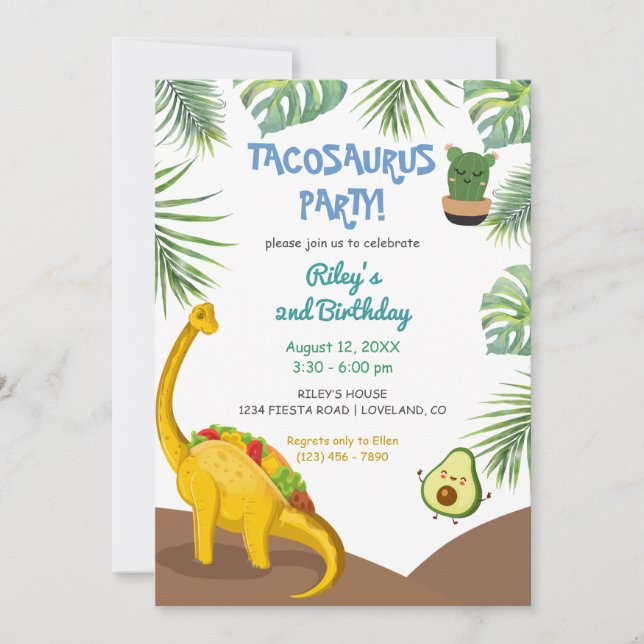 Tropical Dinosaur Tacos Tacosaurus Party Geburtsta Einladung (Vorderseite)