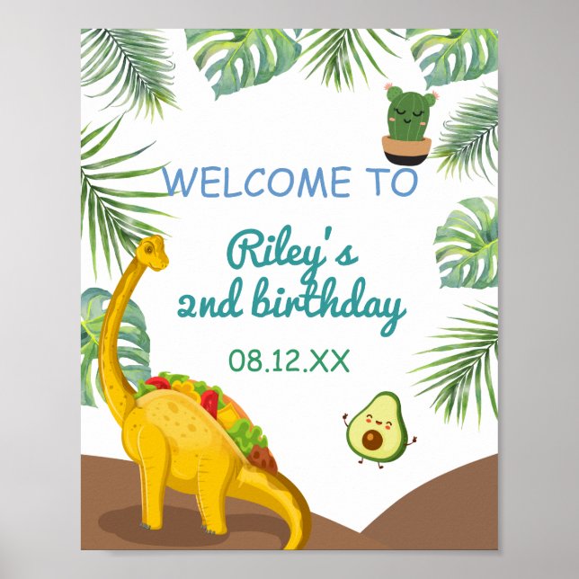Tropical Dinosaur Tacos Tacosaurus Party Geburtsta Poster (Vorne)