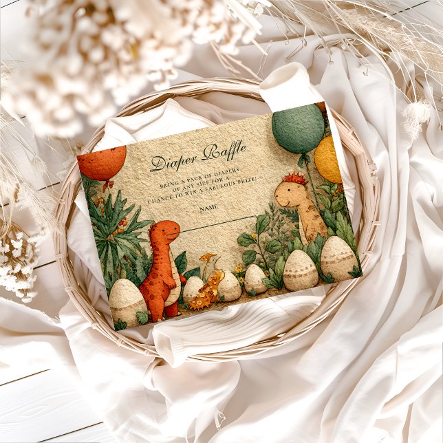 Tropical Dinosaur Theme Baby Shower Diapper Raffle Begleitkarte (Von Creator hochgeladen)