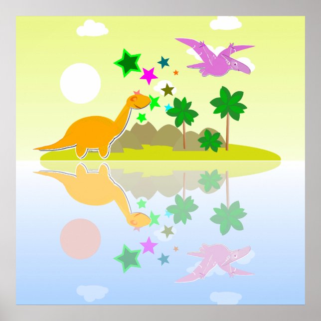 Tropical Dinosaurs Island Poster Print (Vorne)