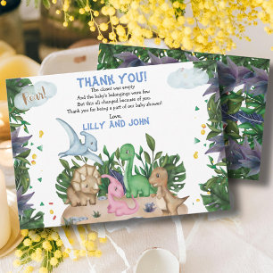 Tropical Dinosaurs Jungle Greenery Baby Dusche Dankeskarte