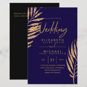 Tropical Disco Wedding Invitation Gold Blätter