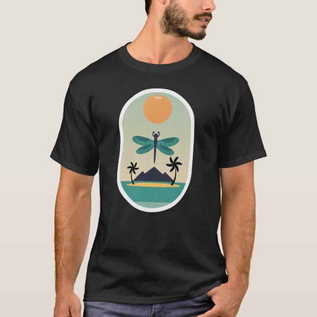 Tropical Dragonfly Sunset Retro Island Vibes T-Shirt (Vorderseite)