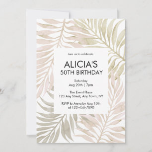 Tropical Dry Palm Leaf Boho Watercolor Geburtstag Einladung
