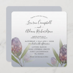 Tropical Dusty Blue & Lila Floral Wedding Einladung