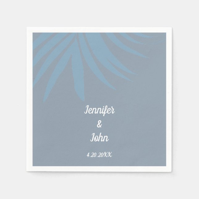 Tropical Dusty Blue Palm Leaf Beach Wedding Serviette (Vorderseite)