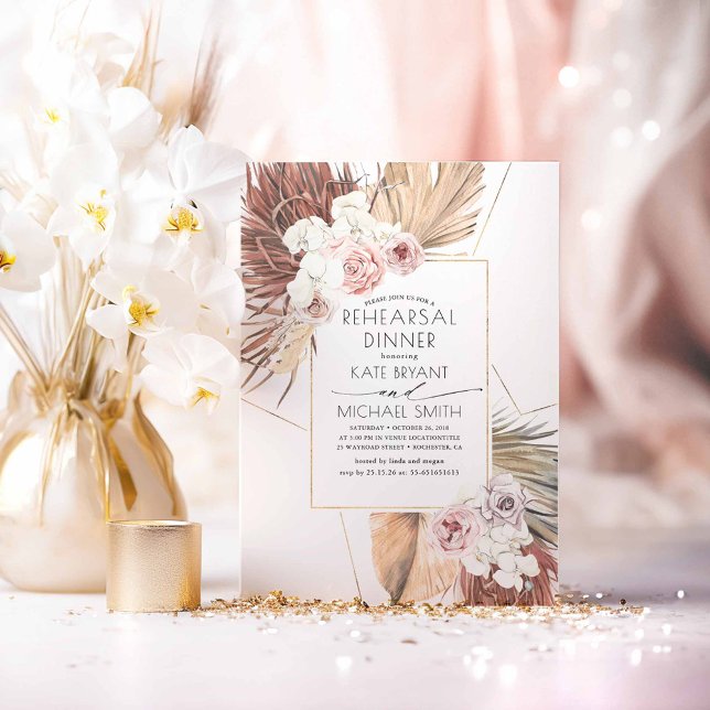 Tropical Earthy Jungle Foliage Probe Dinner Einladung (Boho Rehearsal Dinner Invitations)