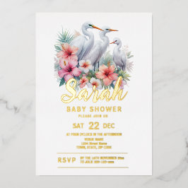 Tropical Egret Bird Coastal Baby Dusche Folieneinladung
