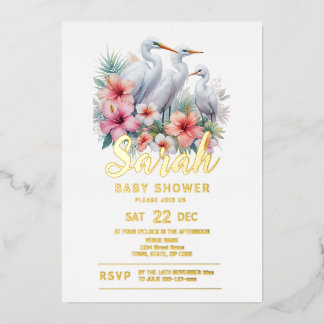 Tropical Egret Bird Coastal Baby Dusche Folieneinladung