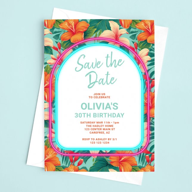 Tropical Electric Neon Birthday Save The Date (Von Creator hochgeladen)