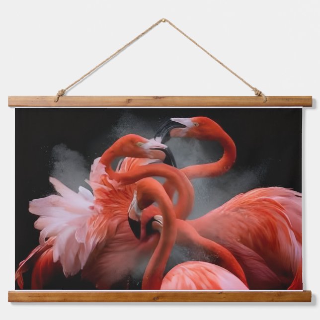 Tropical Elegance Flamingo Dance Photography Wandteppich Mit Holzrahmen (Vorne)