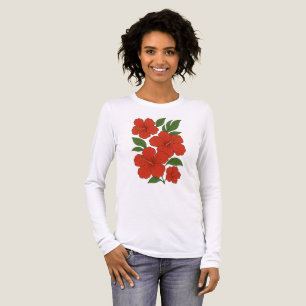 Tropical Elegance Roter Hibiskus auf Schwarz Tri-Blend Shirt