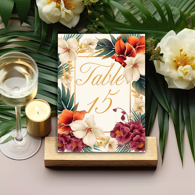 Tropical Elegant Floral Wedding Tischnummer (Von Creator hochgeladen)
