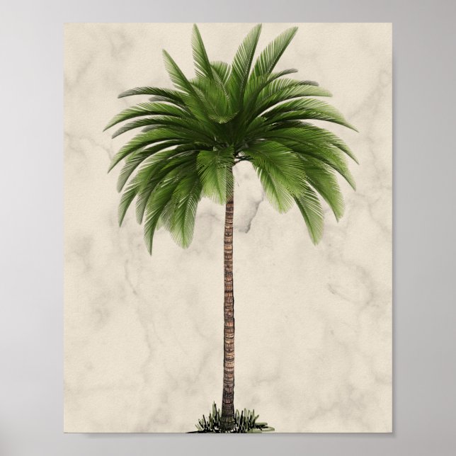 Tropical Elegant Palm Tree Champagne Marmor Poster (Vorne)