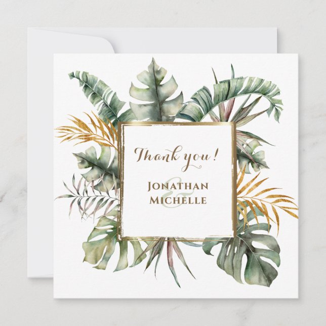 Tropical Elegant Watercolor Palms Thank You Card (Vorderseite)