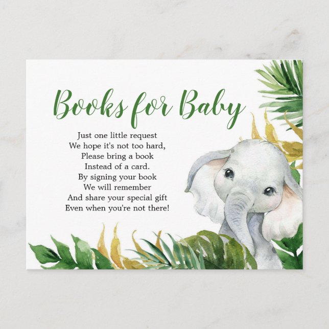 Tropical Elephant Boy Baby Shower Books Einladungspostkarte (Vorderseite)