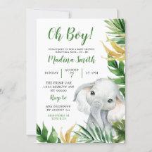 Tropical Elephant Boy Baby Shower Einladung
