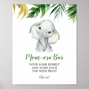 Tropical Elephant Boy Baby Shower Mama-osa Bar Poster