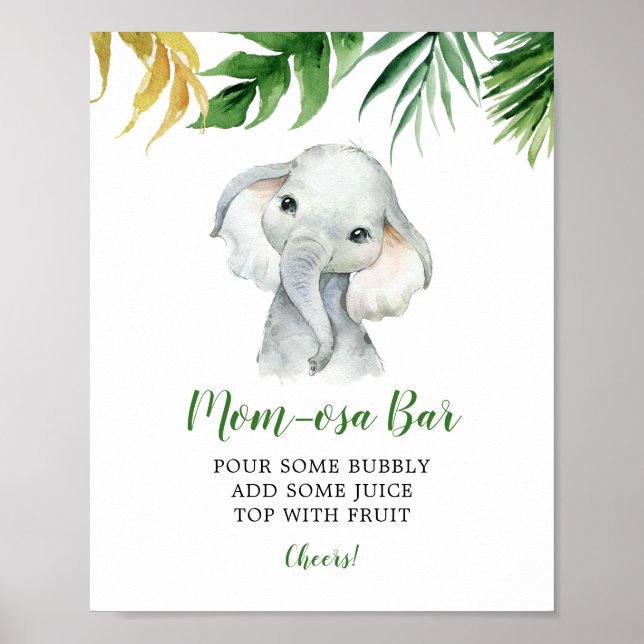 Tropical Elephant Boy Baby Shower Mama-osa Bar Poster (Vorne)