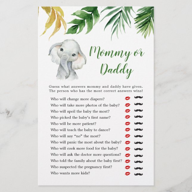 Tropical Elephant Boy Baby Shower Mommy oder Daddy (Vorderseite)