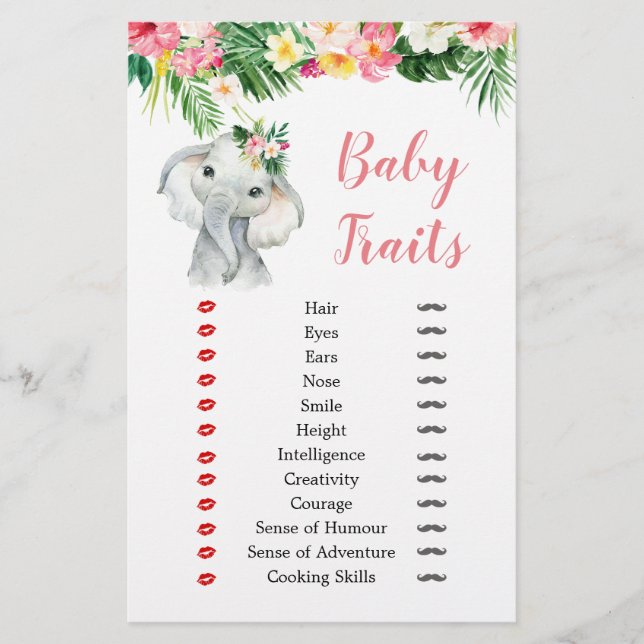 Tropical Elephant Girl Baby Shower Baby Tracks (Vorderseite)