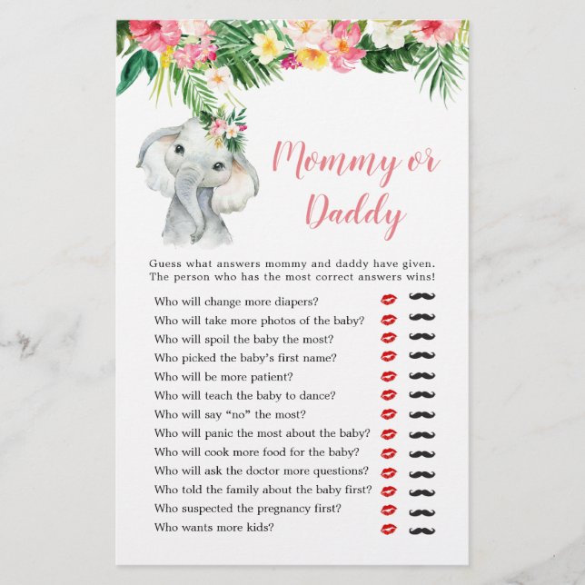Tropical Elephant Girl Baby Shower Mommy oder Dadd (Vorderseite)