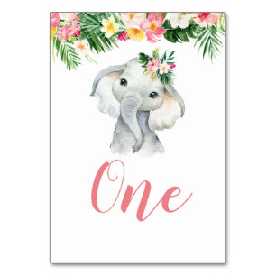 Tropical Elephant Girl Baby Shower Tischnummer