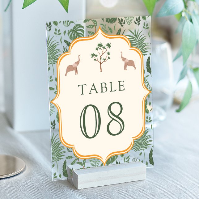Tropical Elephant Wedding Acrylic Table Number Acryleinladungen (Von Creator hochgeladen)