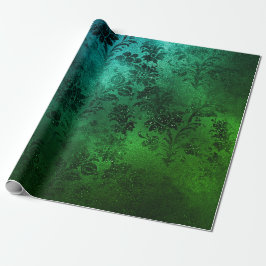 Tropical Emerald Black Floral Metallic Glam Sprark Geschenkpapier