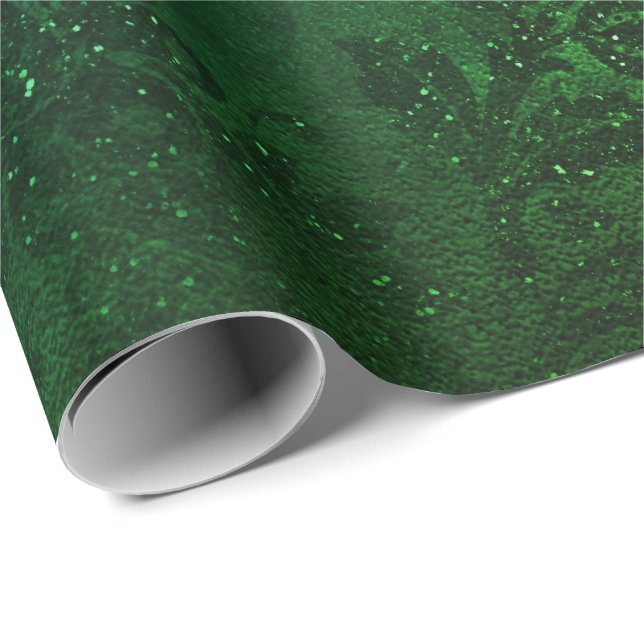 Tropical Emerald Black Floral Metallic Glam Sprark Geschenkpapier (Rolleneckpunkt)