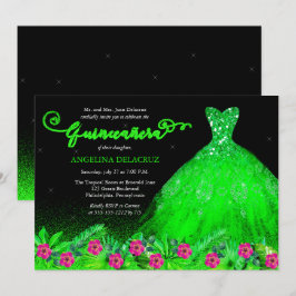Tropical Emerald Green Spanish Gown Quinceañera Einladung