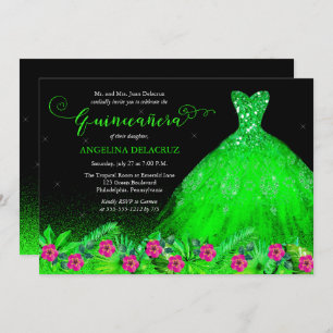 Tropical Emerald Green Spanish Gown Quinceañera Einladung